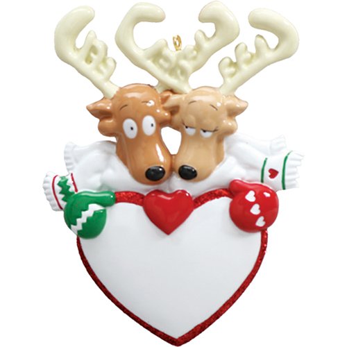 Personalized Reindeer Heart Christmas Tree Ornament 2019 – Cute Moose Couple Mitten Scarf Hug Our 1st Gift Love Flirts First Romantic Rudolph Red Nose Year – Free Customization