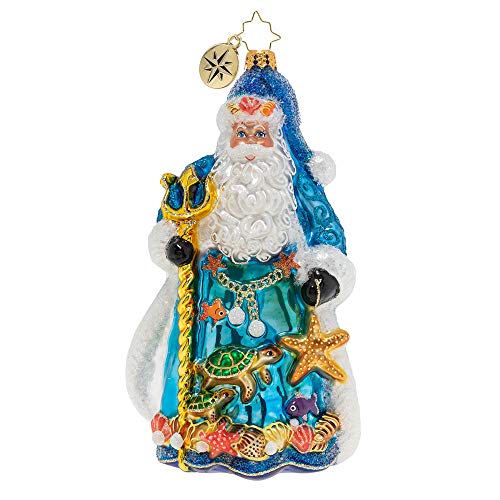Christopher Radko Seas The Day Santa Christmas Ornament, Blue, White