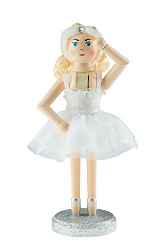 Clever Creations Traditional Wooden Ballerina Nutcracker | Festive Christmas Decoration | Wearing a Fluffy White Dress with a Faux Fur Diamond Studded Headband
