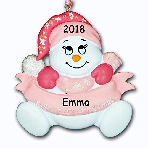 Rudolph and Me Personalized 2019 Baby’s First Christmas Ornament in Pink for Baby Girl 1st Keepsake Tree Ornament with Snowman Santa Stocking Cap – Free Name Customization (Pink)