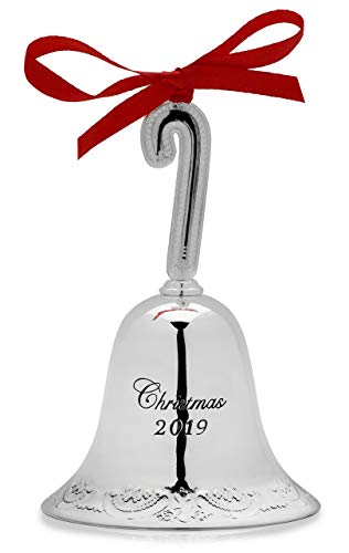 Wallace 2019 Silver-Plate Grande Baroque Bell Ornament-25th Anniversary Edition (Candy Cane Finial) Holiday Ornament, Metal