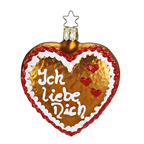 Inge-Glas I Love You Gingerbread Heart 10149S018 German Blown Glass Christmas Ornament
