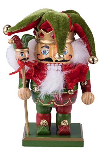 Clever Creations Chubby Jester Nutcracker | Red and Green Joker Outfit with Hat, Bells, Scepter | Festive Traditional Christmas Decor | 7.25″ Tall Perfect for Any Collection | 100% Wood