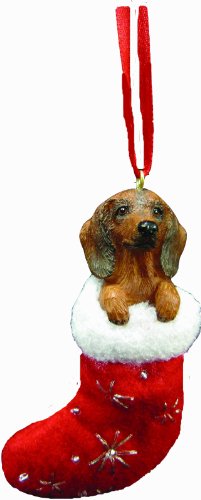 Dachshund Christmas Stocking Ornament with “Santa’s Little Pals” Hand Painted and Stitched Detail