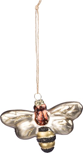 Primitives By Kathy 4 Inches x 3 Inches Glass Glitter Metal Bee Glass Decorative Hanging Ornament