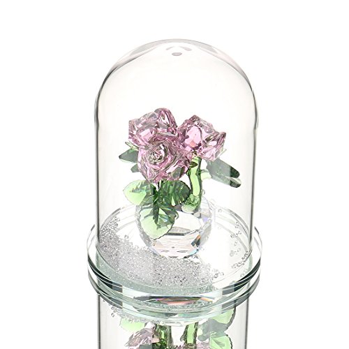H&D Crystal Rose Bouquet Flowers Figurines Ornament with Gift Box (Pink-Dome Rose)
