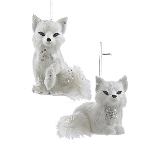 Kurt Adler 4″ Plush White Fox Ornament 2/asstd