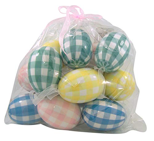 Pastel Colored Checked Styrofoam Easter Egg Ornaments, Pack of 12