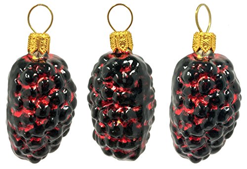 Pinnacle Peak Trading Company Red and Black Mulberries Polish Glass Christmas Ornament Set of 3 Mulberry Fruit
