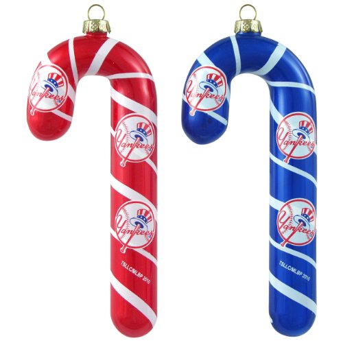 MLB New York Yankees Blown Glass Candy Cane Ornament Set