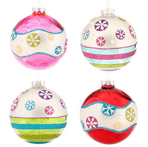 RAZ Imports – 4 Inch Glittered Snowflake Ball Ornaments – 2 Sets of 4 (8 Ornaments)