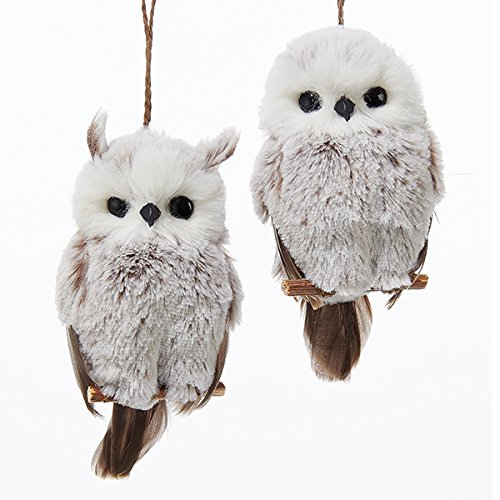 Kurt Adler 1 Set 2 Assorted Brown And White Owl Ornaments,white, grey
