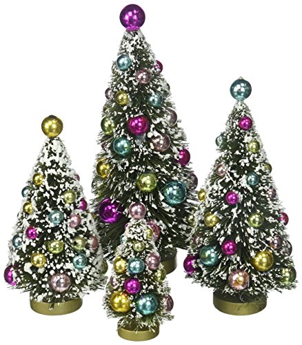 Creative Co-op Set of 4 Multicolor Bottle Brush Trees with Ornaments