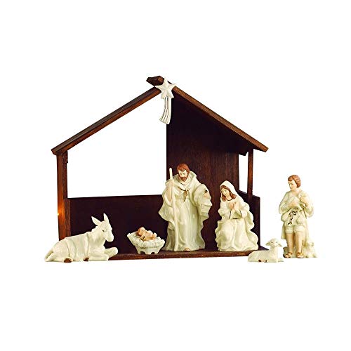 Belleek Christmas Nativity Scene Porcelain Irish Figurine and Stable Set of 7