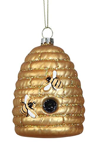 Creative Co-op Beehive Skep Hand-Painted Glass Hanging Ornament