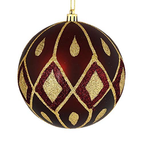 Vickerman 529218-4.75″ Burgundy Matte Glitter Diamond Ball Christmas Tree Ornament (4 pack) (N188165D)