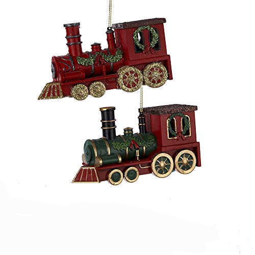 Kurt Adler 4.7-Inch Plastic Train Ornament Set of 2 2 Piece