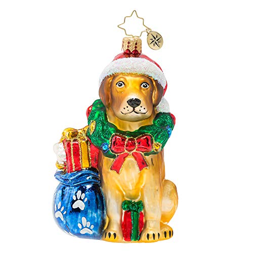 Christopher Radko Wreath Full of Gifts! Noble Yellow Lab Christmas Ornament, Gold
