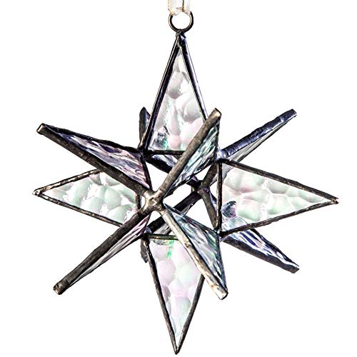 J Devlin ORN 252 Clear Iridized Glass Moravian Star Ornament or Window Ornament Dimensional Star Christmas Ornament 4 1/2 x 4 1/2