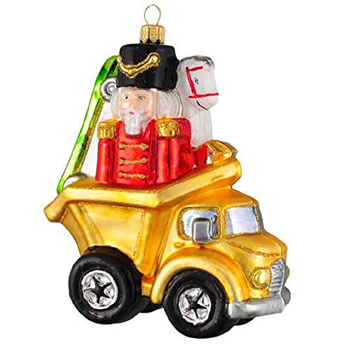 Pinnacle Peak Trading Company Yellow Dump Truck Full of Presents Polish Glass Christmas Tree Ornament Poland