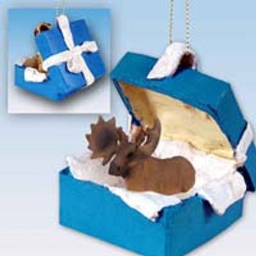 Conversation Concepts Moose Bull Gift Box Blue Ornament