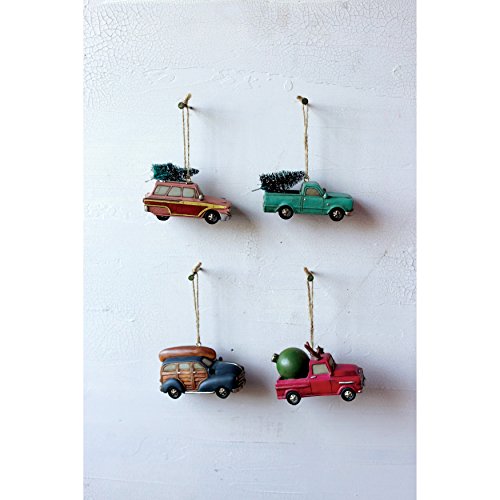 Creative Co-op Set of 4 Resin 3-3/4″L Vintage Retro Automobile Christmas Ornaments