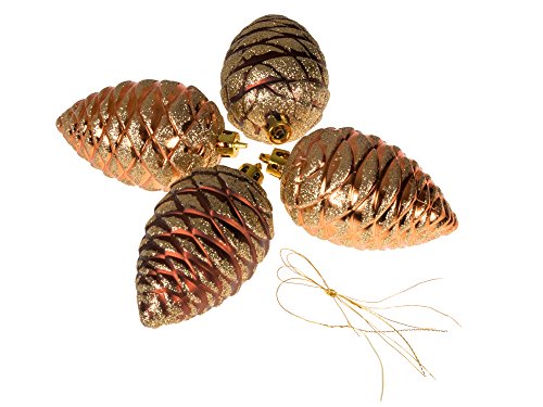 Clever Creations Christmas Pinecone Ornament Set Beautiful Gold and Copper Pine Cones | 4 Pack | Festive Holiday Décor | Classic Design | Shatter Resistant | Hangers Included | 50mm