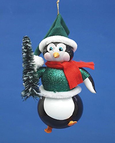 De Carlini Penguin with Christmas Tree Italian Mouthblown Christmas Ornament