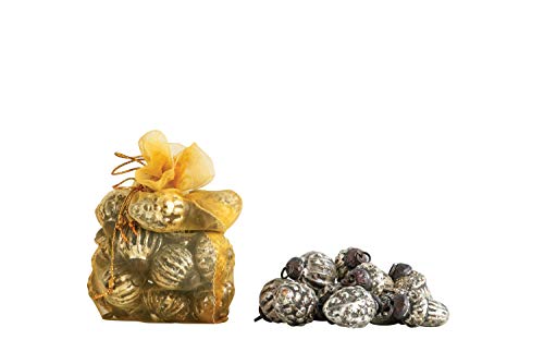 Creative Co-op Embossed Antique Silver Mercury Glass Ornaments (Set of 36 in Organza Bag) OrnamentOrnament