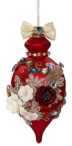 Mark Roberts Kings Jewels Ornaments Vintage Floral Jewel Red Drop Finial Ornament 8 Inch, 1 Each