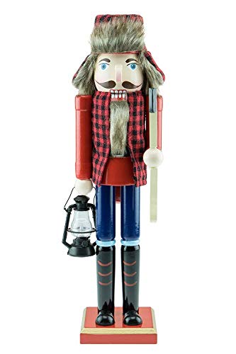 Clever Creations Lumberjack Nutcracker – Wearing a Red and Black Vest – Traditional Festive Christmas Decor – 15 inch – Perfect Holiday Decoration for Shelves and Tables – Solid Wood Construction