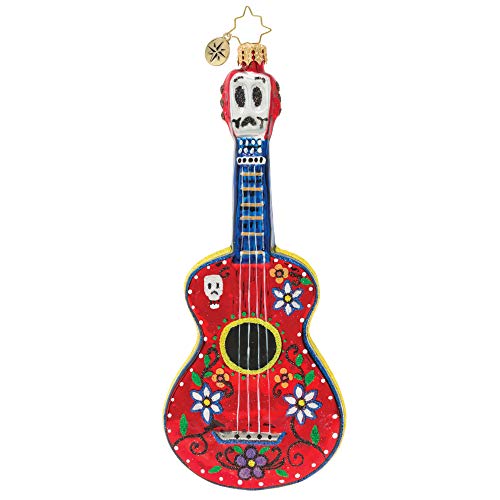 Christopher Radko Guitar Floral Red 7 x 3 Blown Glass Day of The Dead Hanging Figurine Ornament