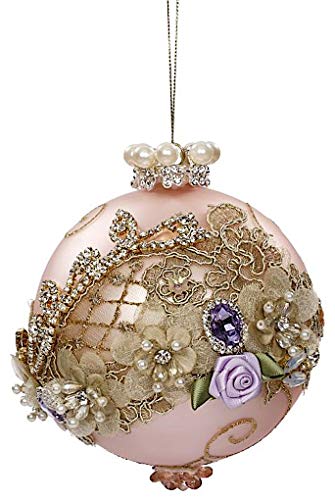 Mark Roberts Kings Jewels Ornaments Vintage Floral Jewel Pink Ball Ornament 5 Inch, 1 Each