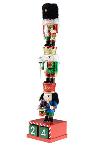 Clever Creations Wooden Stacked Chubby Nuctrackers with Countdown Calendar | Three Traditional Unique Mini Nutcrackers Stacked | Festive Christmas Decor | 14″ Tall Great for Any Holiday Collection