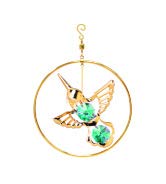 24k Gold Plated Hummingbird in Ring w/Green Swarovski Element Crystal