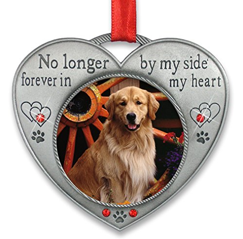 BANBERRY DESIGNS Pet Memorial Picture Ornament – No Longer by My Side – Heart Shaped Photo Frame Ornament – Loss of a Pet – Pet Sympathy