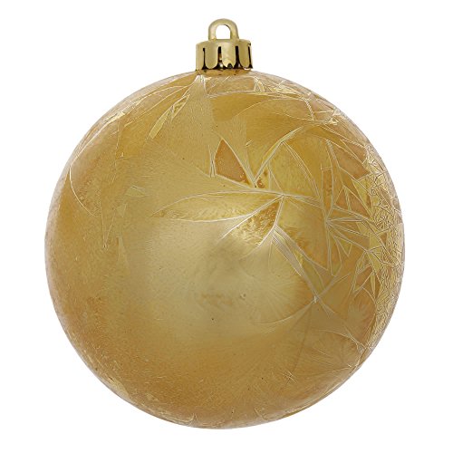 Vickerman Shatterproof Crackle Ball Christmas Ornaments UV Resistant with Drilled Cap, 6 per Bag, 4″, Gold
