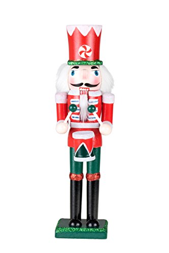 Drummer Nutcracker | Traditional Christmas Decor | Drum & Drum Sticks | Red & White Peppermint Drumming Outfit Uniform | Perfect for Any Collection | Perfect for Shelves & Tables | 100% Wood | 9″ Tall