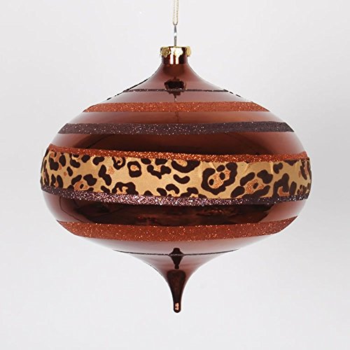 Vickerman Diva Safari Cheetah Print/Stripes Copper and Coffee Commercial Christmas Onion Ornament, 8″