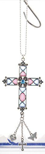 Pink Green & Blue Stained Glass Cross Ornament by Ganz