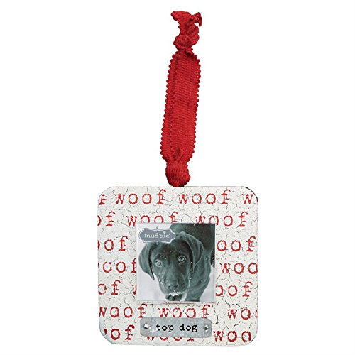 Mud Pie Wood and Tin Top Dog Frame Ornament, Multi-color, 4 inches x 4 inches