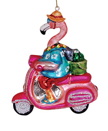 Cape Shore Flamingo on Pink Scooter Blown Glass Christmas Holiday Ornament