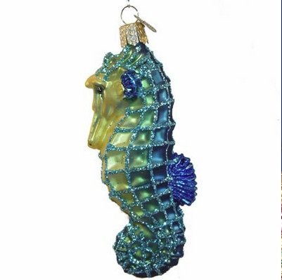 Old World Christmas Glass Blown Blue Seahorse Ornament (Blue)