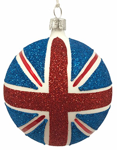 Pinnacle Peak Trading Company United Kingdom Union Jack Glittered Czech Glass Christmas Tree Ornament UK