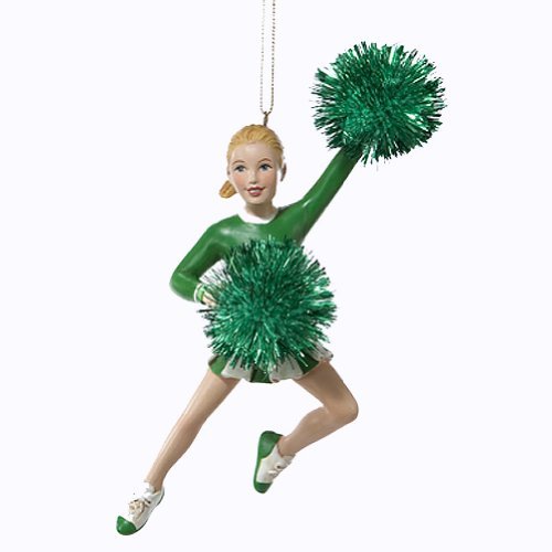Kurt Adler Christmas Ornament Cheerleader w Green Pom Poms Ornament