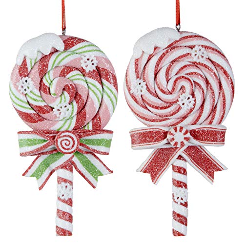 RAZ Imports Christmas Lollipop Candy Cane Ornaments Bundle – Candy Cane Christmas Decorations – Red and White Ornaments – Lollipop Decor – Set of 2