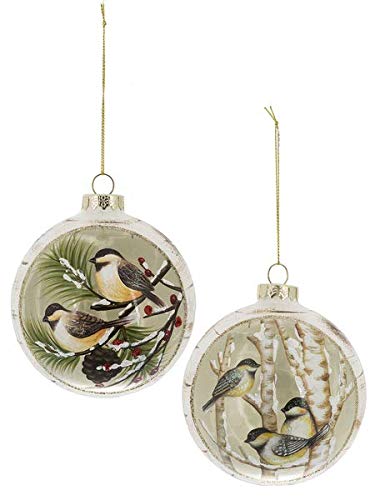 Ganz Winter Birds Ball Ornaments Set of 2 Assorted