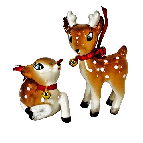 One Hundred 80 Degrees Set/2 Reindeer Retro Vintage Style Christmas Tree Decor Ornaments