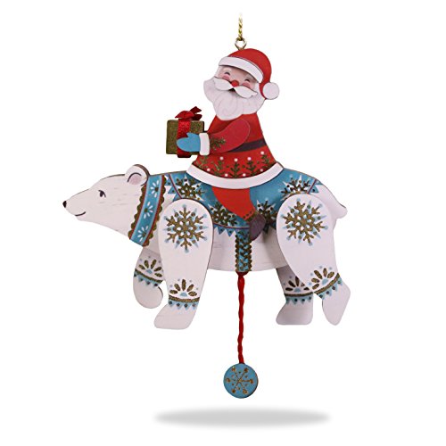 Hallmark Keepsake Christmas Ornament 2018 Year Dated, Pull-String Polar Bear and Santa, Wood Polarbear