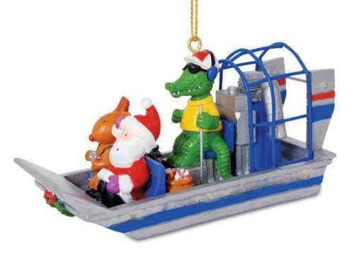 Cape Shore Alligator Guided Airboat with Santa and Reindeer Christmas Holiday Ornament